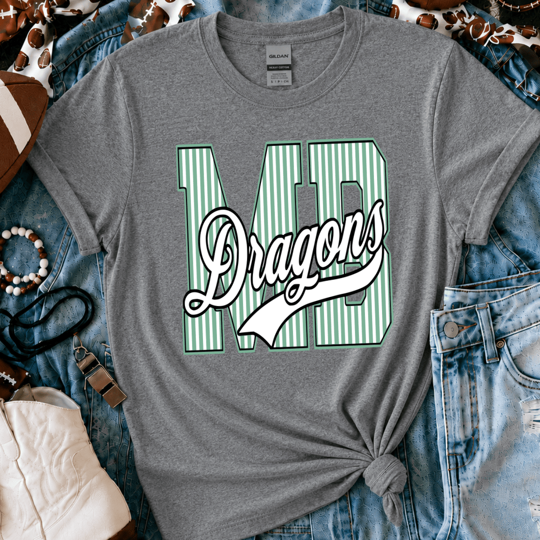 White/Green Striped Mid-Buch DRAGONS Graphite Heather Tee - Tees - The Red Rival
