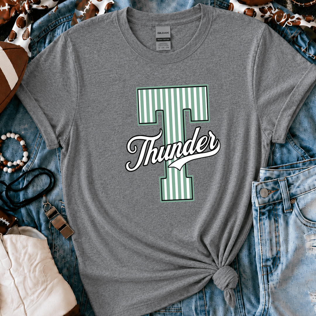 White/Green Striped THUNDER Graphite Heather Tee - Tees - The Red Rival