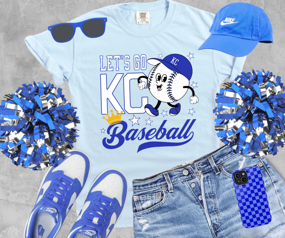 White/Royal Blue Let's Go KC Baseball Light Blue Graphic Tee - Graphic Tee - The Red Rival