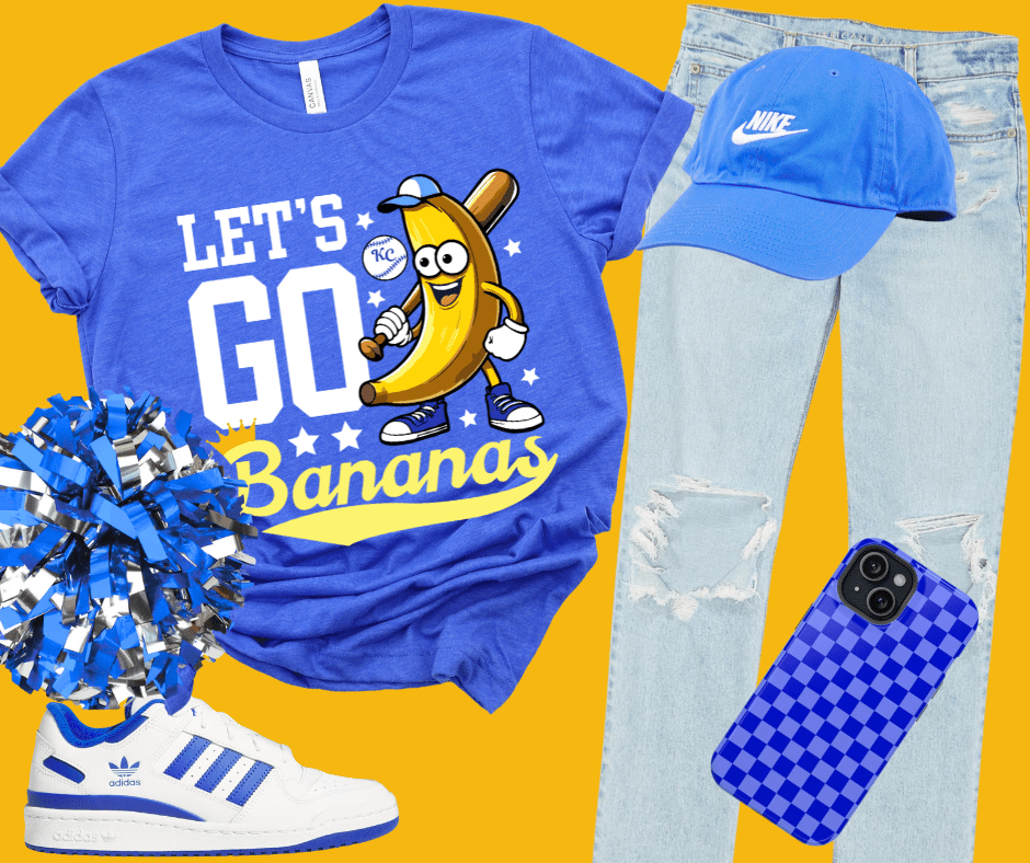 White/Yellow Let's Go Bananas Heather Blue Tee - Tees - The Red Rival