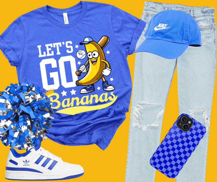 White/Yellow Let's Go Bananas Heather Blue Tee - Tees - The Red Rival