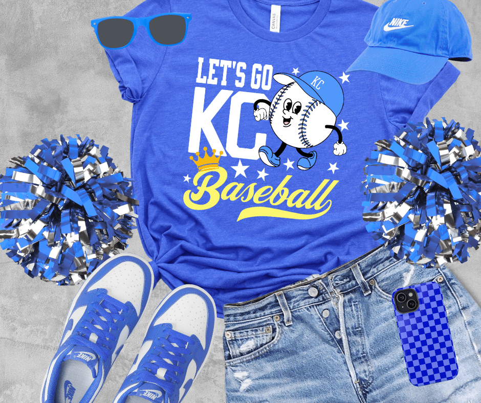 White/Yellow Let's Go KC Baseball Heather Blue Tee - Tees - The Red Rival