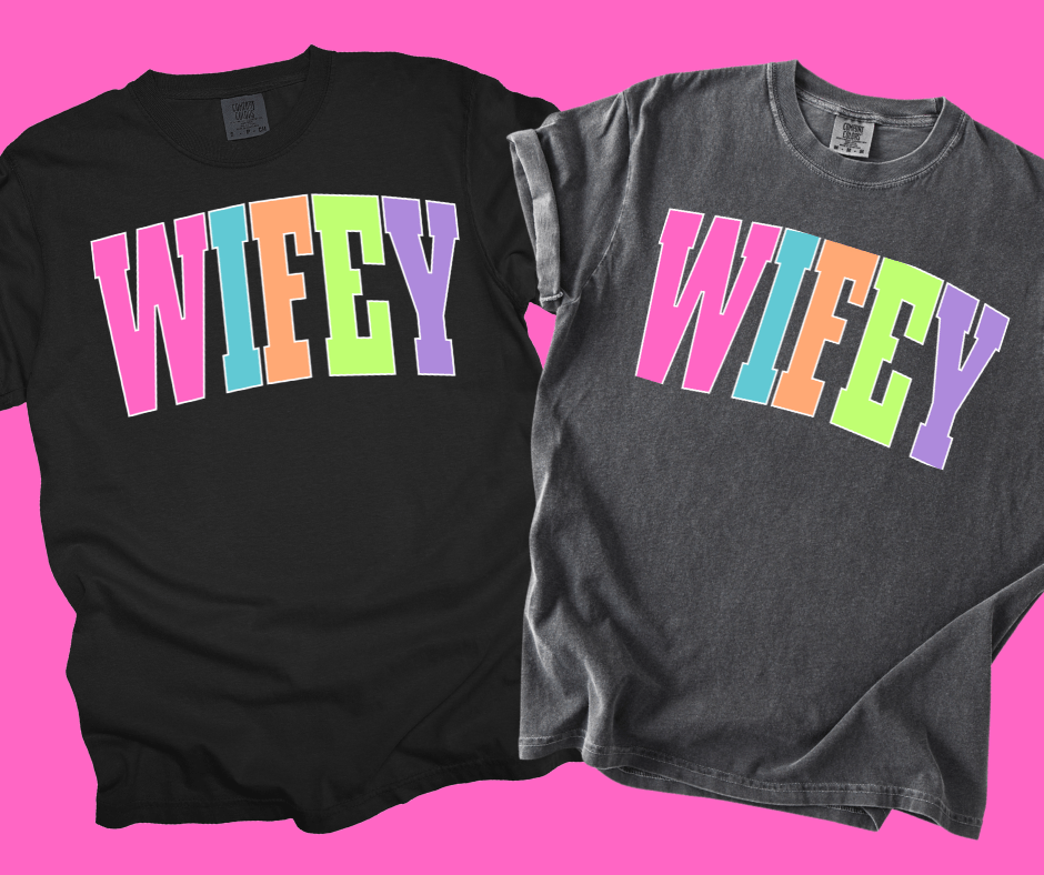 WIFEY - Multi - Color Varsity Letters (Pick your design & tee color) - Graphic Tee - The Red Rival