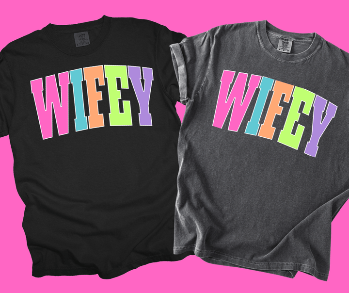 WIFEY - Multi - Color Varsity Letters (Pick your design & tee color) - Graphic Tee - The Red Rival
