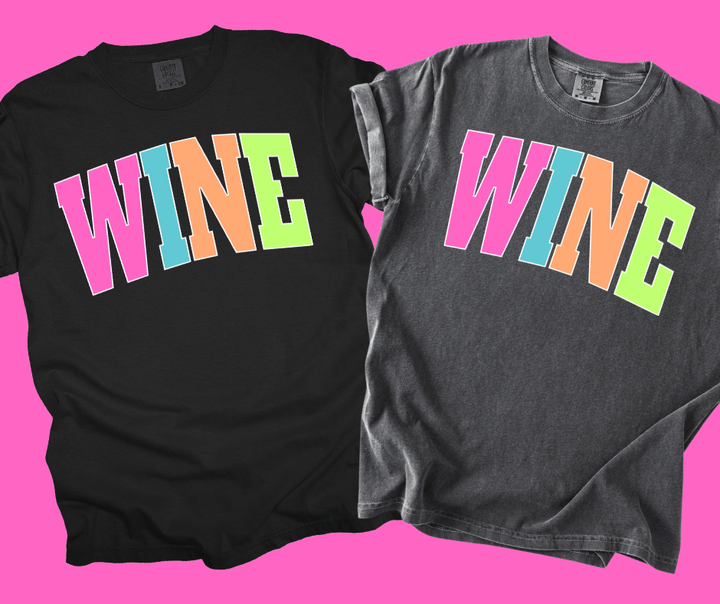 WINE - Multi - Color Varsity Letters (Pick your tee color) - Graphic Tee - The Red Rival