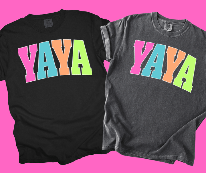 YAYA - Multi - Color Varsity Letters (Pick your design & tee color) - Graphic Tee - The Red Rival
