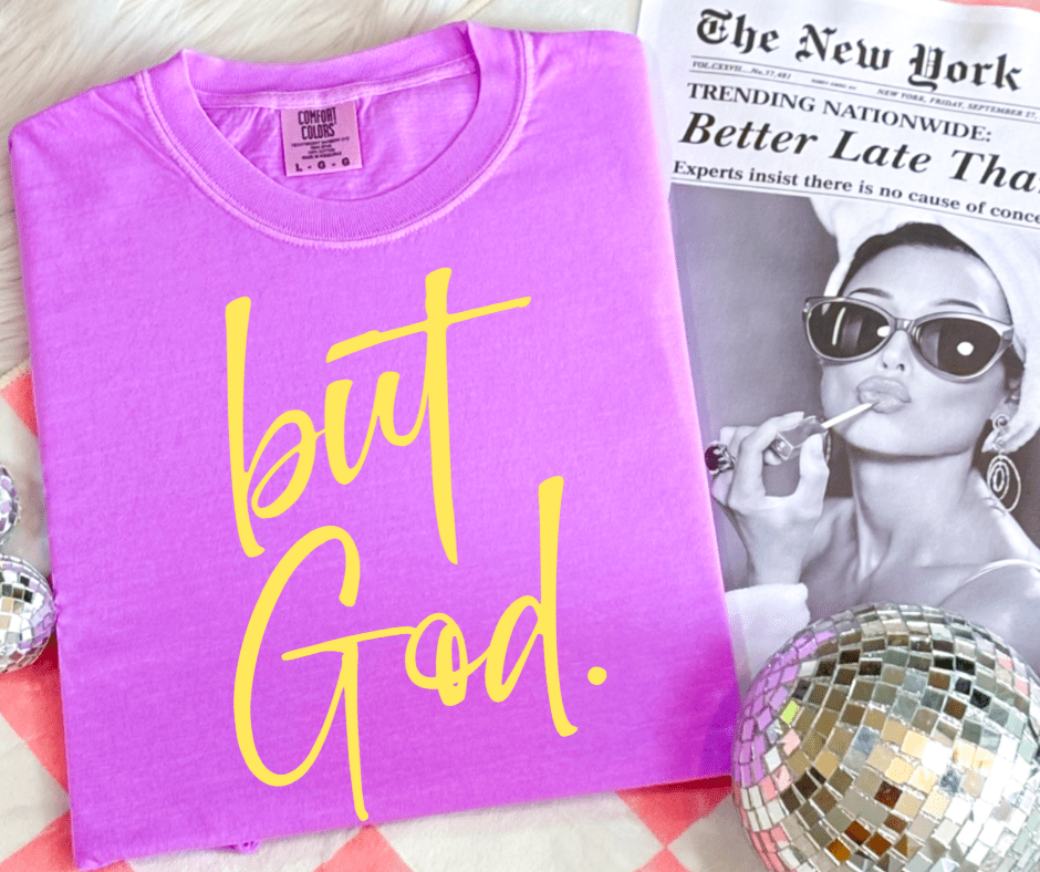 Yellow but God. on Neon Purple Tee - Graphic Tee - The Red Rival