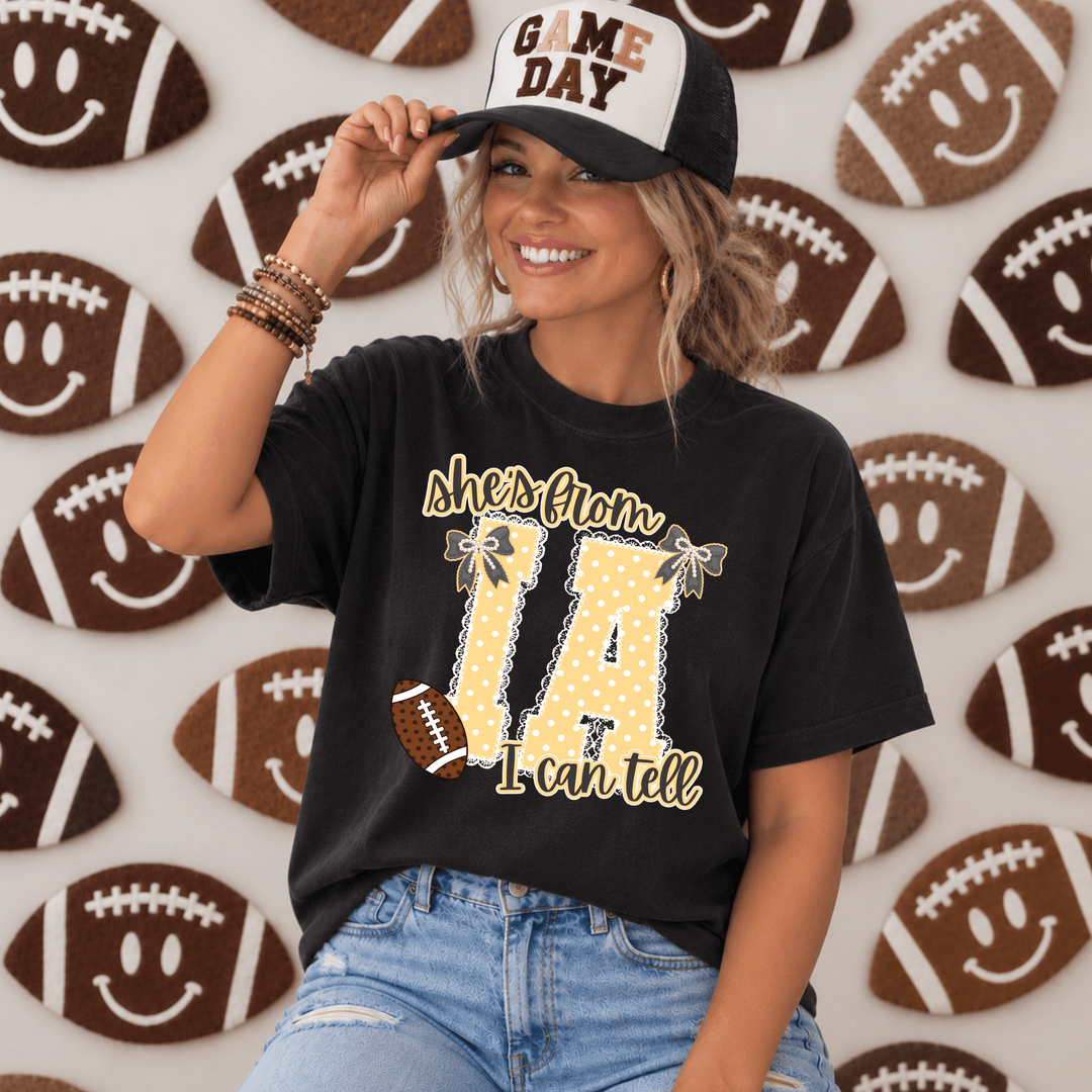 Yellow She's from I-A I Can Tell Polkadot Lace Letters Black Tee or Sweatshirt - Tees - The Red Rival