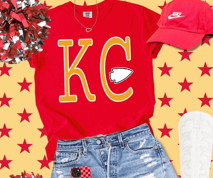 Yellow Simple KC arrowhead Red Tee or Sweatshirt - Wholesale - The Red Rival