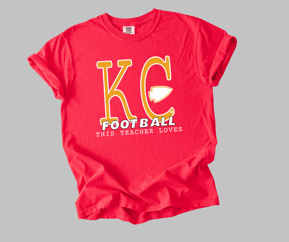 Yellow & White This Teacher Loves KC Football - Tees - The Red Rival