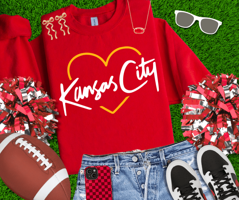 Yellow/White KC Script Heart Sweatshirt or Tee - Tees & Sweatshirts - The Red Rival