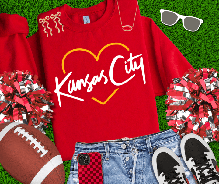 Yellow/White KC Script Heart Sweatshirt or Tee - Tees & Sweatshirts - The Red Rival