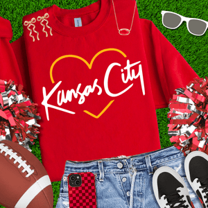 Yellow/White KC Script Heart Sweatshirt or Tee - Tees & Sweatshirts - The Red Rival