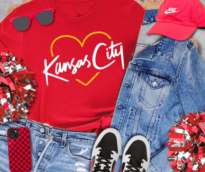 Yellow/White KC Script Heart Sweatshirt or Tee - Tees & Sweatshirts - The Red Rival