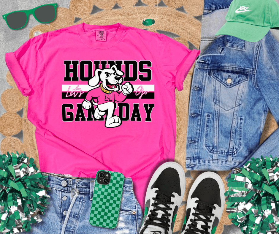 YOUTH Black/White Vintage Hounds Gameday Neon Pink Tee - Graphic Tee - The Red Rival