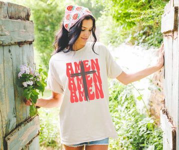 Amen Repeat Ivory Graphic Tee - Graphic Tee - The Red Rival