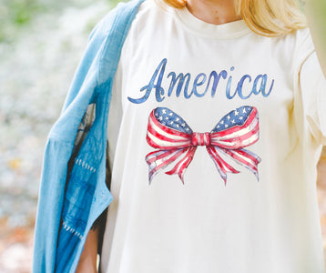 America Flag Bow Natural Tee - Graphic Tee - The Red Rival
