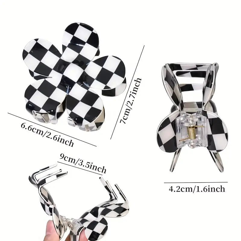 Black & Natural Checkered Flower Claw Clip - Apparel & Accessories - The Red Rival