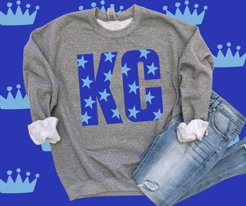 Blue KC Light Blue Stars Grey Graphic Sweatshirt - Graphic Tee - The Red Rival