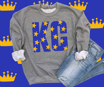 Blue KC Yellow Stars Grey Graphic Sweatshirt - Graphic Tee - The Red Rival