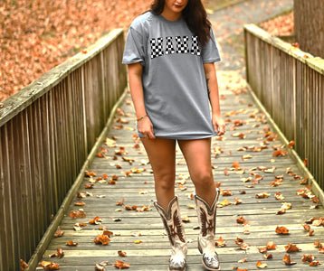 Checkered Mama Grey Tee - Graphic Tee - The Red Rival