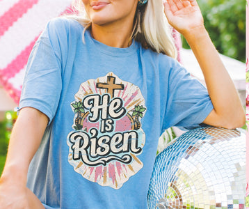 He Is Risen Blue Jean Graphic Tee - Graphic Tee - The Red Rival