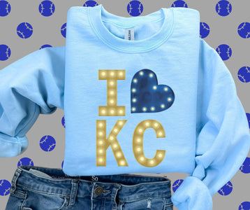 I Heart KC Marquee Letters Light Blue Graphic Sweatshirt - Graphic Tee - The Red Rival