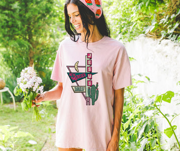 Jesus Motel Sign Light Pink Graphic Tee - Graphic Tee - The Red Rival