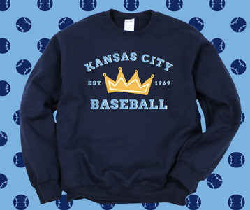 Kansas City Baseball Crown Navy Graphic Sweatshirt - Graphic Tee - The Red Rival