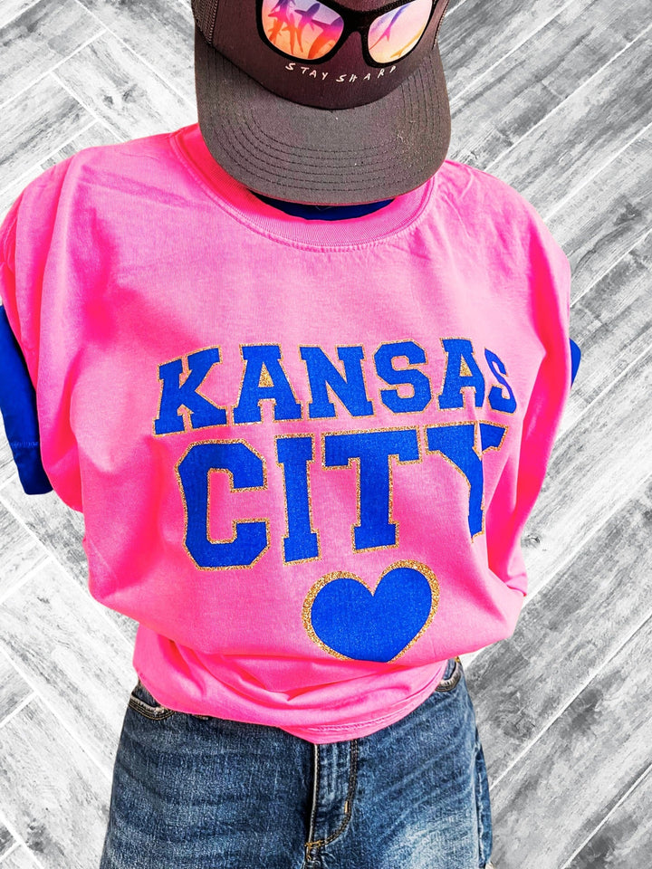 Kansas City Chenille Letters Neon Pink Tee - Tees &amp; Sweatshirts - The Red Rival