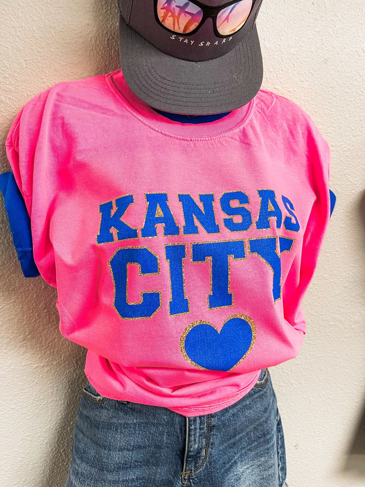Kansas City Chenille Letters Neon Pink Tee - Tees &amp; Sweatshirts - The Red Rival