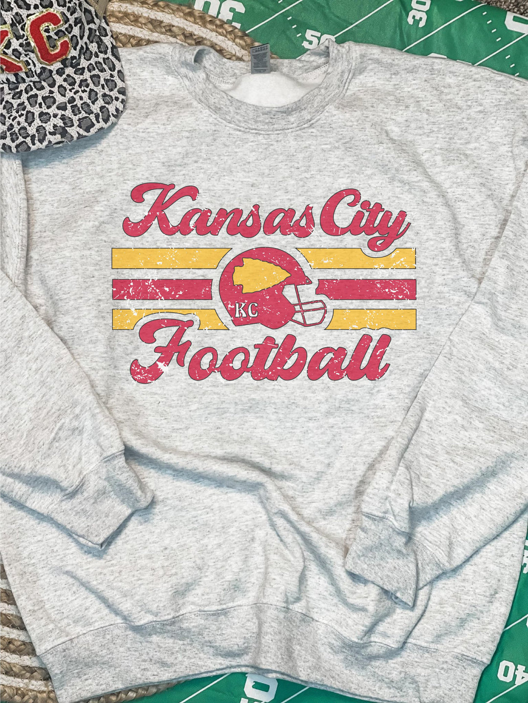 Kansas City Football Helmet Ash Sweatshirt - Wholesale - The Red Rival