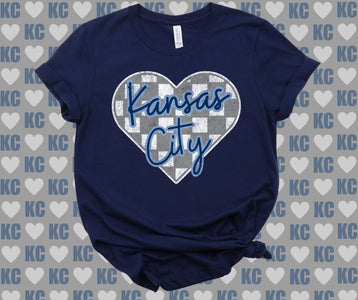 Kansas City Soccer Checkered Heart Navy Tee - Graphic Tee - The Red Rival