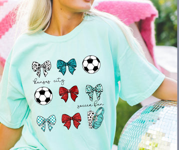 Kansas City Soccer Fan Bow Pattern Mint Tee - Graphic Tee - The Red Rival