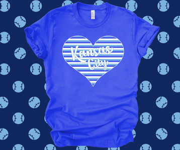 Kansas City Striped Heart Royal Blue Graphic Tee - Tees & Sweatshirts - The Red Rival