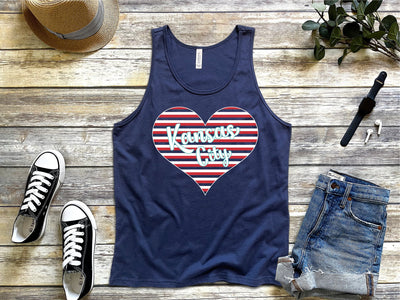 KC Current Colors Kansas City Striped Heart Navy Tank - Tees & Sweatshirts - The Red Rival