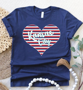 KC Current Colors Kansas City Striped Heart Navy Tee - Tees & Sweatshirts - The Red Rival