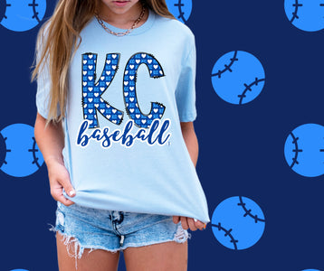 KC Heart Pattern in Doodle Letters Light Blue Graphic Tee - Graphic Tee - The Red Rival