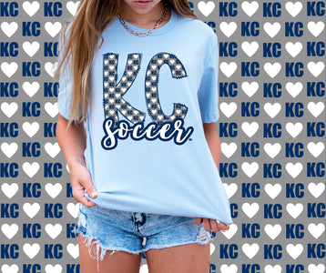 KC Soccer Heart Pattern Doddle Letters Light Blue Tee - Graphic Tee - The Red Rival
