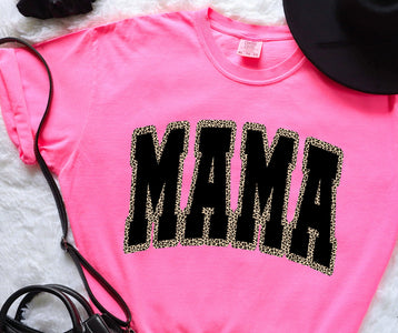 Mama Leopard Outlined Neon Pink Graphic Tee - Graphic Tee - The Red Rival