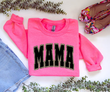 Mama Leopard Outlined Neon Pink Sweatshirt - Graphic Tee - The Red Rival