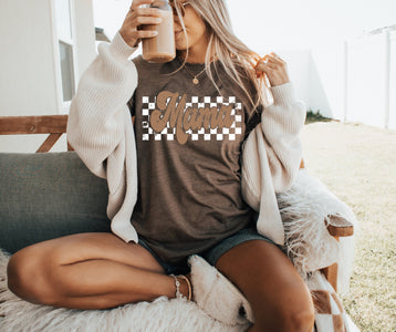 Natural Checkered Mama Brown Graphic Tee - Graphic Tee - The Red Rival