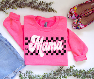 Retro Checkered Mama Hot Pink Sweatshirt - Wholesale - The Red Rival