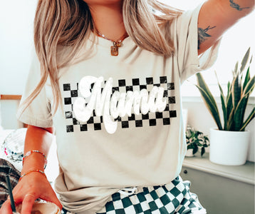 Retro Checkered Mama Ivory Graphic Tee - Graphic Tee - The Red Rival