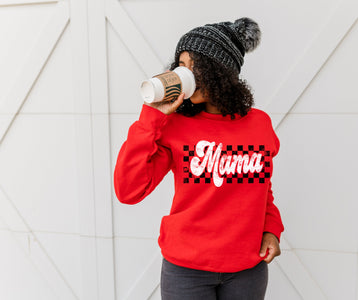 Retro Checkered Mama Red Sweatshirt - Graphic Tee - The Red Rival