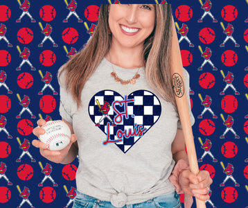 St. Louis Cardinal Checkered Heart Grey Graphic Tee - Tees - The Red Rival