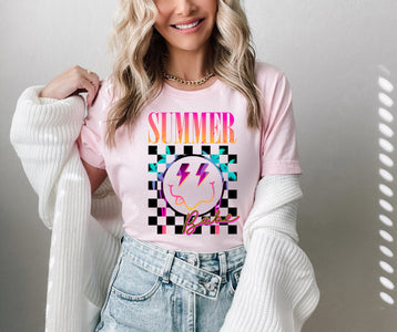 Summer Babe Checkered Pink Tee - Graphic Tee - The Red Rival
